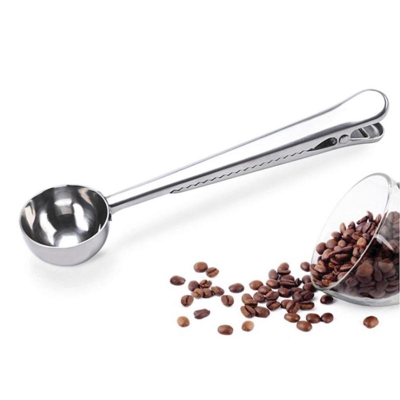 Amazon hot selling coffee spoon with coffee bag clip stainless steel coffee spoon clip