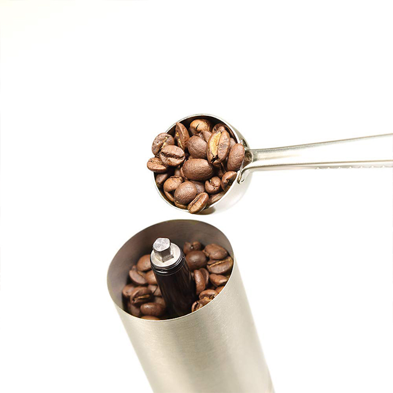 Stainless Steel Cordless Portable Manual Coffee Grinder Conical Burr Hand Coffee Bean Grinder with Measuring Brush Spoon