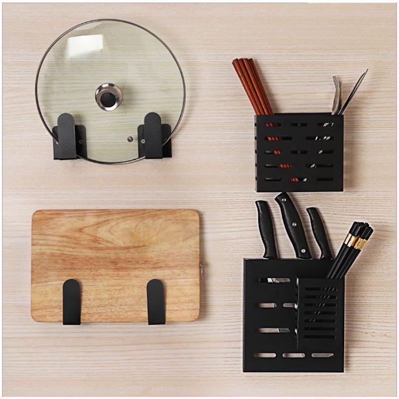 Wall Mounted Seasoning rack Chopstick holder Dish rack Pot rack with Black Stainless Steel Kitchen rack
