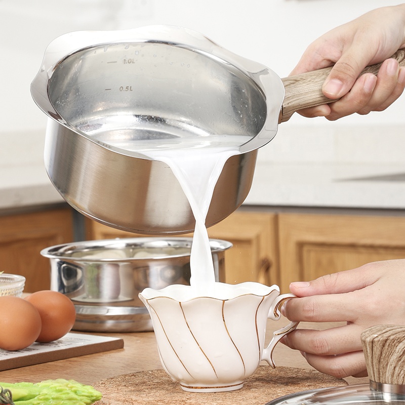 1 layer/2 layer petal-shaped milk pot with bakelite handle induction bottom