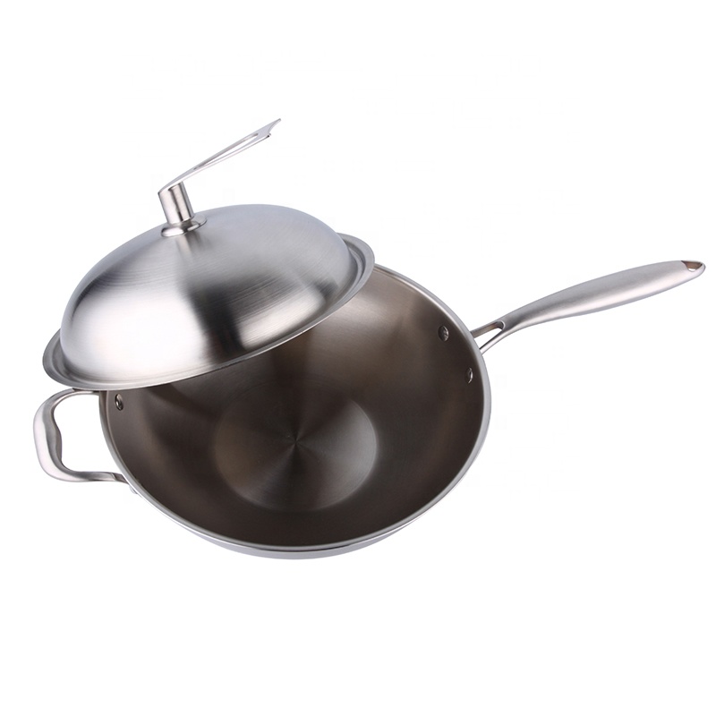 stainless steel wok with lid cover and long handle