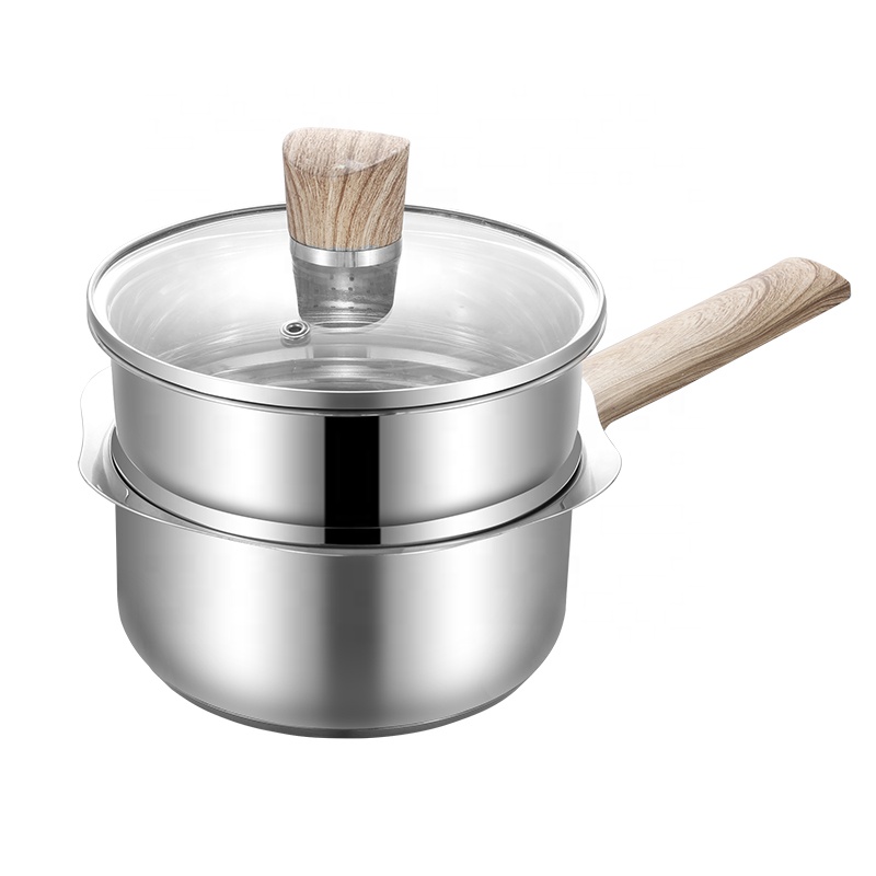 flour shape 2 layers stainless steel milk pot with handle and lid