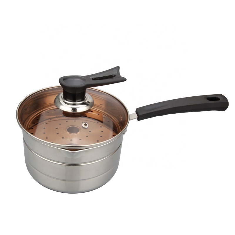 stainless steel milk pot with lid cover and handle